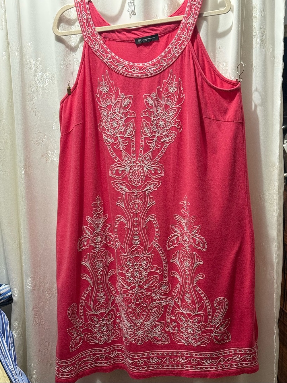 Round Embroidered Collar Sleeveless Coral Pink Shift Dress